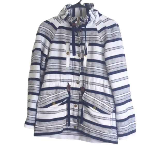 Oversized Breton Stripe Anorak Nautical Preppy Coat Jacket Women's XS - Picture 1 of 16